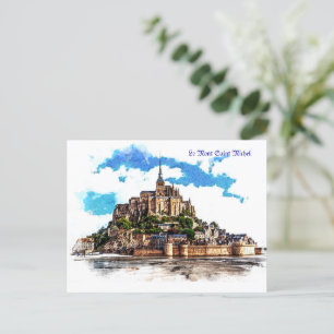 Le Mont Saint Michel i Normandie, Frankrike. Vykort