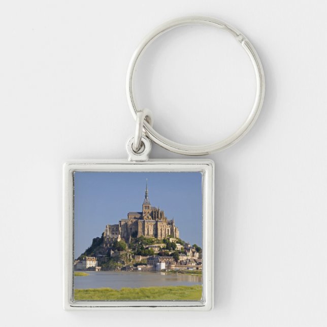Le Mont Saint Michel i regionen Fyrkantig Silverfärgad Nyckelring (Framsidan)