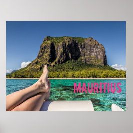 Le Morne Brabant Mauritius vy från båt till havs Poster