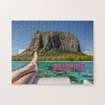 Le Morne Brabant Mauritius vy från båt till havs