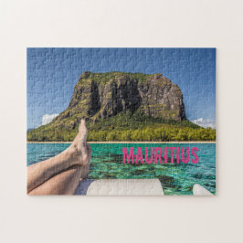 Le Morne Brabant Mauritius vy från båt till havs Pussel