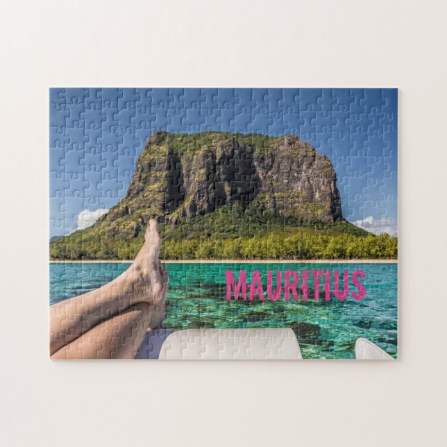 Le Morne Brabant Mauritius vy från båt till havs Pussel (Horisontell)