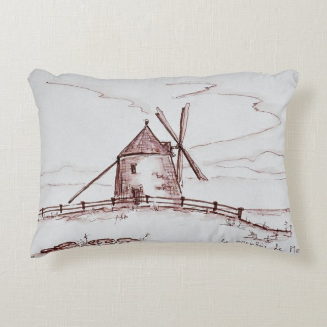 Le Moulin de Moidrey väderkvarn | Pontorson Prydnadskudde (Framsidan)