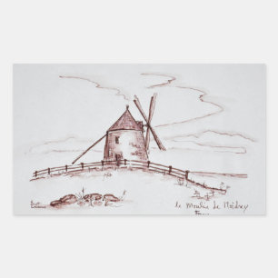 Le Moulin de Moidrey väderkvarn Pontorson Rektangulärt Klistermärke