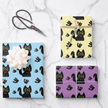 Le Noir Cat Wrapping Papper Flat Lakan set av 3