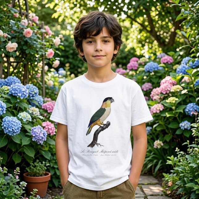 Le Perroquet Maipouri / Svartkorkad papegoja T Shirt (Black-Headed Male Parrot, Pionites Melanocephalus. Boy Basic White T-Shirt )