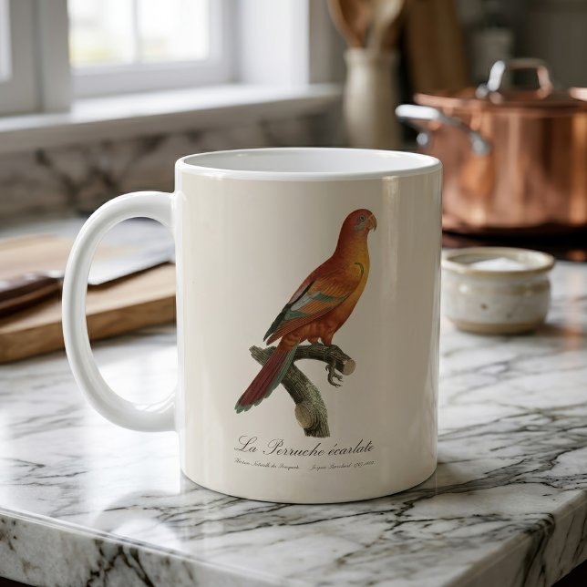 Le Perruche ecarlate Kaffemugg (Red Lory or Eos Bornea, Trichoglossus borneus. Coffee Mug)