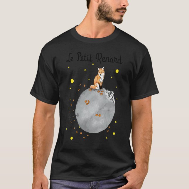 Le Petit Renard Fox Moon Rymd Universum Planeter F T Shirt (Framsida)