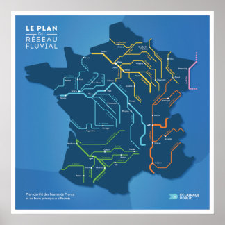 Le plan du réseau fluvial de France Poster