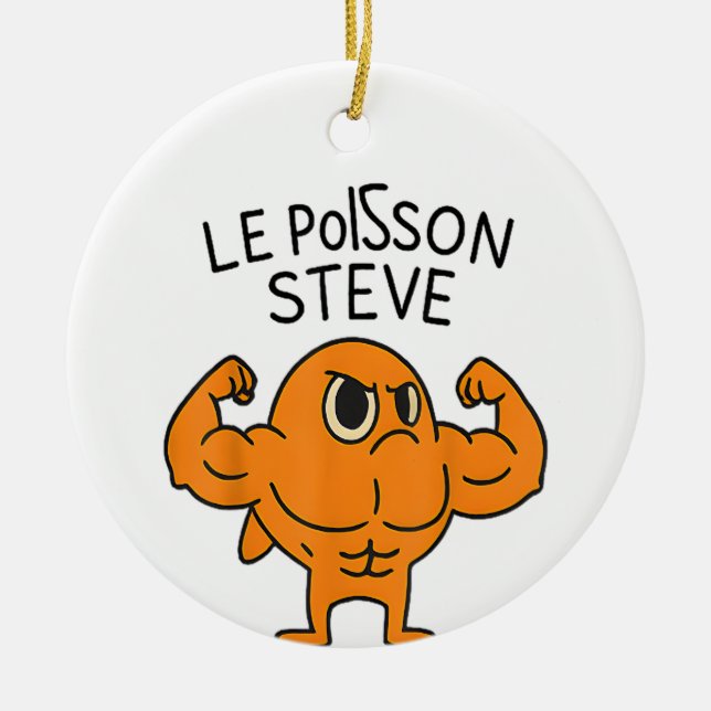 Le Poisson Steve Funny Muscular Fish Tecknad Julgransprydnad Keramik (Framsidan)