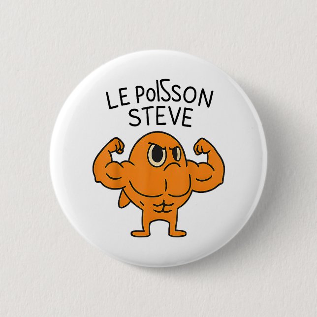 Le Poisson Steve Funny Muscular Fish Tecknad Knapp (Framsida)