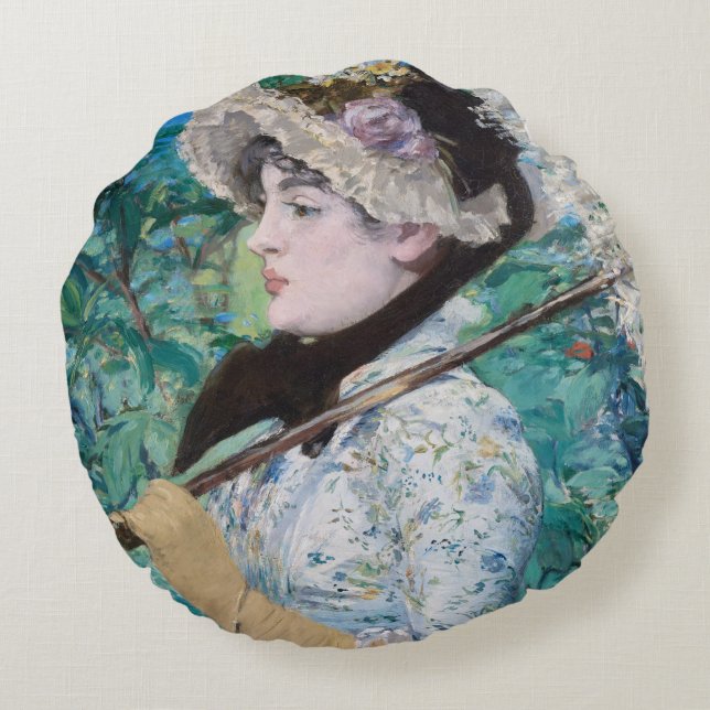 Le Printemps Manet Immpressionist Art Painting Rund Kudde (Baksidan)
