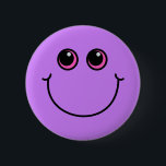 Le purpurfärgat Emoji ansikte Knapp<br><div class="desc">Detta knäppas har ett lyckligt purpurfärgat emojiansikte med rosa ögon.</div>