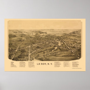 Le Roy, NY Panoramic Karta - 1892 Poster