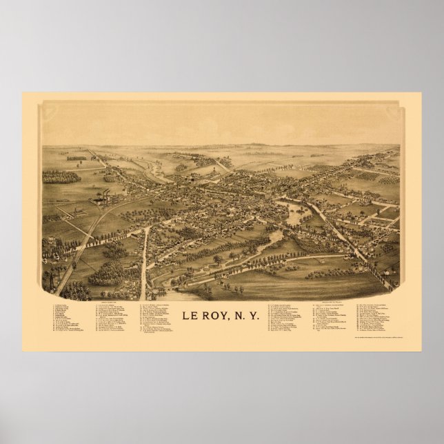 Le Roy, NY Panoramic Karta - 1892 Poster (Framsidan)