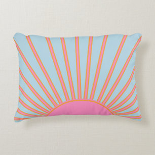 Le Soleil 02 Retro Sol Rosa och Blue Sunshine Prydnadskudde