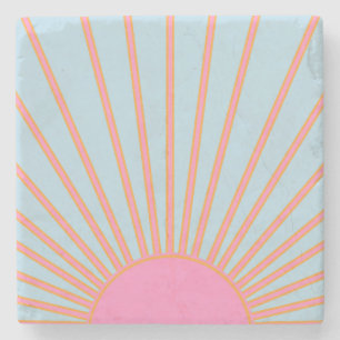 Le Soleil 02 Retro Sol Rosa och Blue Sunshine Stenunderlägg