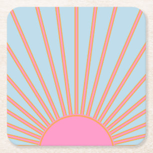 Le Soleil 02 Retro Sol Rosa och Blue Sunshine Underlägg Papper Kvadrat