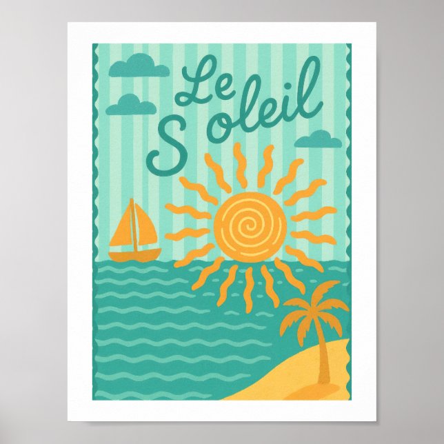 Le Soleil Fransk Retro Sol Strand Nautisk Segelbåt Poster (Framsidan)