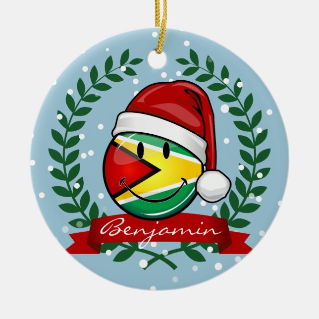 Le stil för Guyana flaggajul Julgransprydnad Keramik (Framsidan)