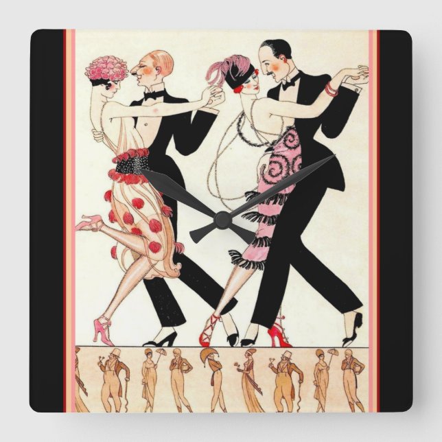 "Le Tango" Art Deco Wall Clock Fyrkantig Klocka (Framsida)