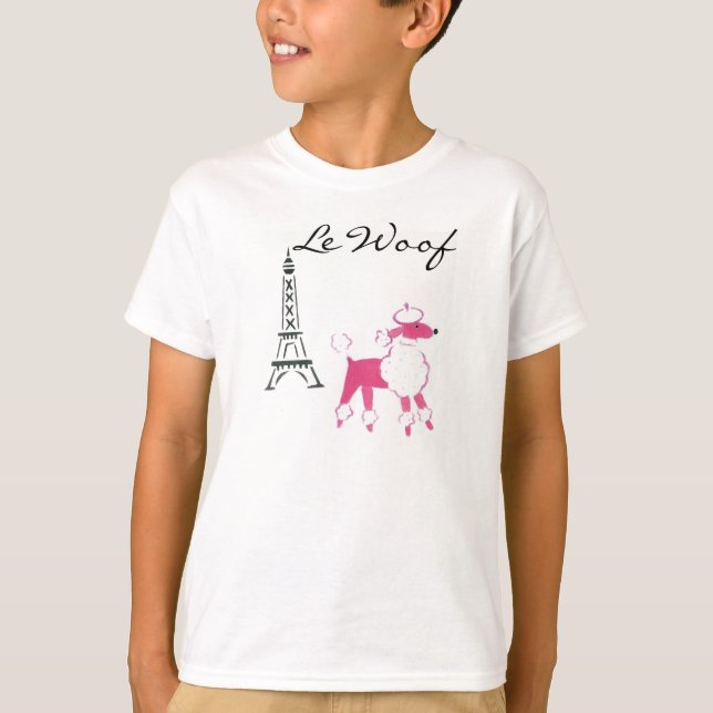 Le Woof Rosa pudel i Paris T Shirt (Framsida)