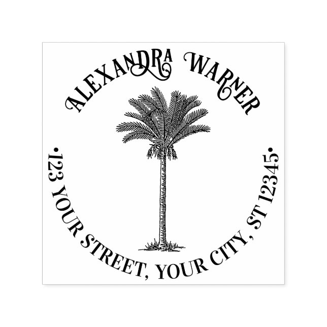 Leaderdatum Handflatan Träd Tropical Namn Returadr Självfärgande Stämpel (Design)