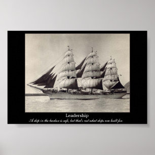 LEADERSHIP Motivational Sail Ship Print Poster
