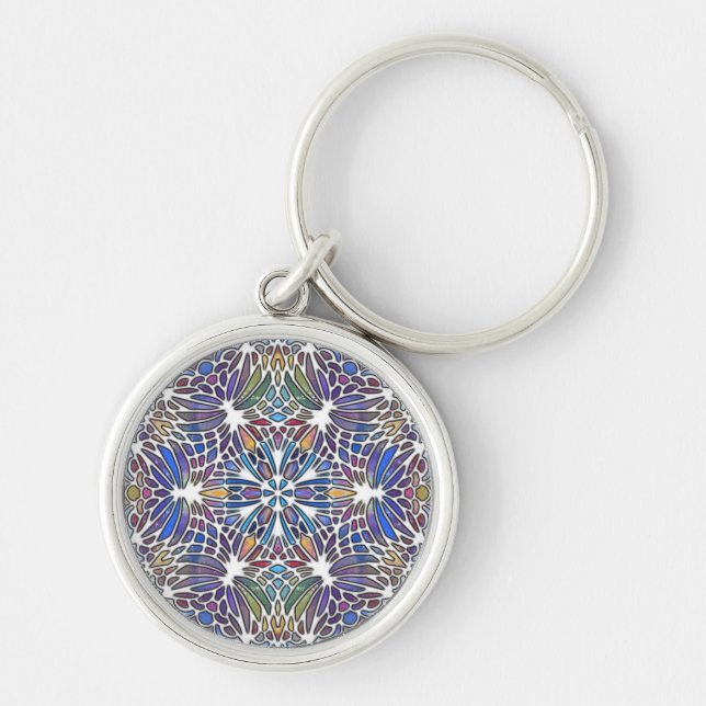 "Leadlight Wings Orbiting" Keychain Rund Silverfärgad Nyckelring (Framsidan)
