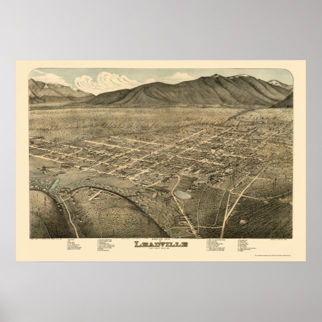 Leadville, CO Panoramic Karta - 1879 Poster (Framsidan)