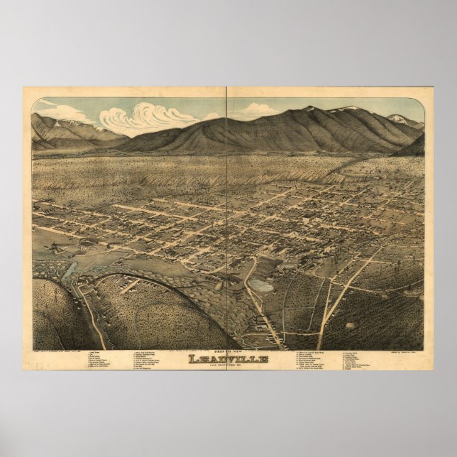Leadville Colorado 1879 Antique Panoramic Karta Poster (Framsidan)