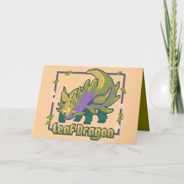 Leaf Dragon, happy birthday pixel art Tack Kort (Framsida)