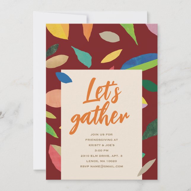 Leaf Drop Dark Merlot Party Invitation Inbjudningar (Framsida)