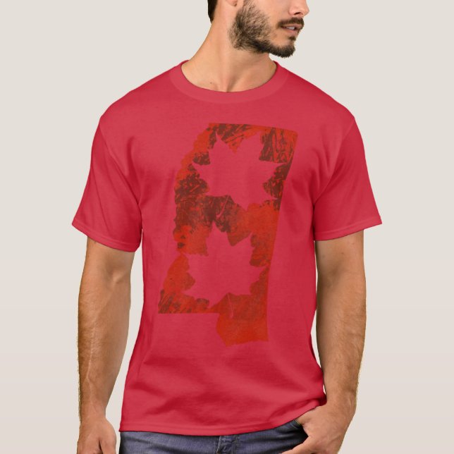 Leaf Red State Of Mississippi With Black Backgroun T Shirt (Framsida)