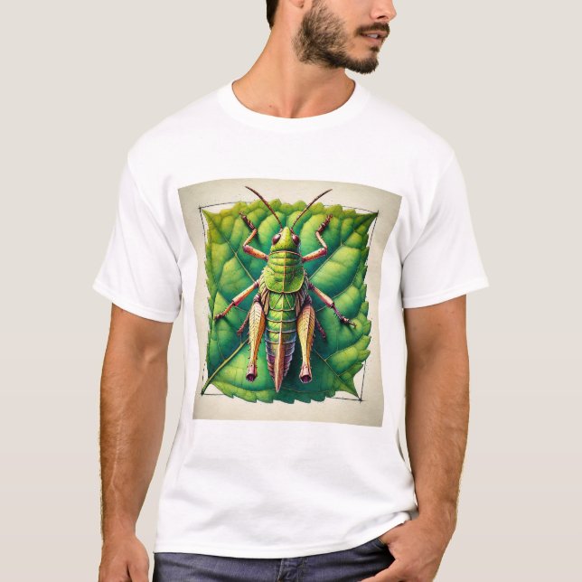 Leaf Rolling Grasshopper 170724IREF201 - Watercolo T Shirt (Framsida)