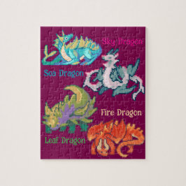 Leaf, sky, fire, sea Dragon pixel art Pussel