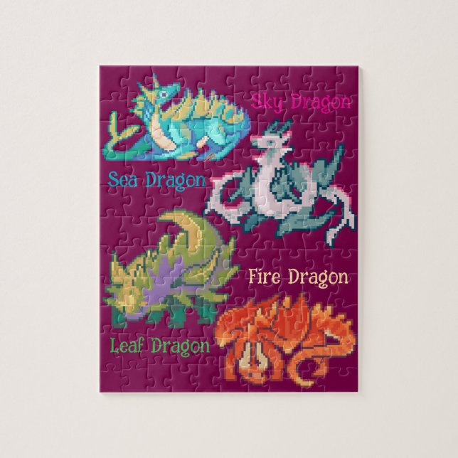 Leaf, sky, fire, sea Dragon pixel art Pussel (Vertikal)