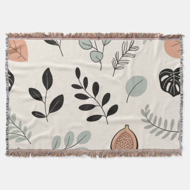 Leaf Whisper – Minimal Botanical Line Art Blanket Filt (Framsidan)