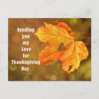 Leaf With Heart Thanksgiving Postcard Vykort