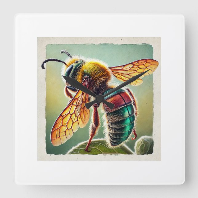 Leafcutter bee 160724IREF254 - Watercolor Fyrkantig Klocka (Framsida)