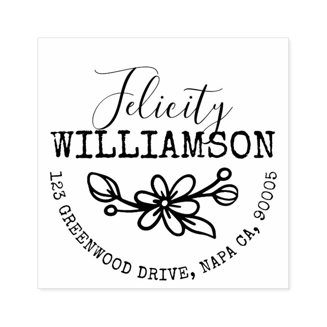 Leafy Blommigt Botanical Blommar Daisy Namn Adress Stämpel (Tryck)