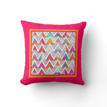 Leafy Chevron på Rosa/OrangeThrow Pillow