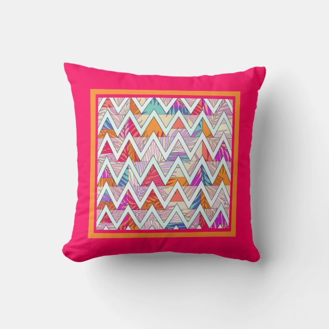 Leafy Chevron på Rosa/OrangeThrow Pillow Kudde (Framsida)