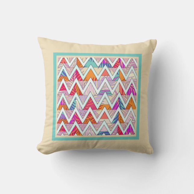 Leafy Chevron på Tan/MintThrow Pillow Kudde (Framsida)