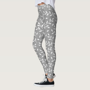 leafy grenar mönster vit på grått eller ANY färg Leggings