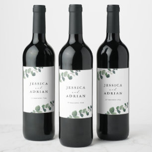 Leafy Grönt Elegance Bröllop Vinflaska Etikett