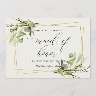 LEAFY GULD FOLIAGE WATERCOLOR BE MAID OF HONOR INBJUDNINGAR