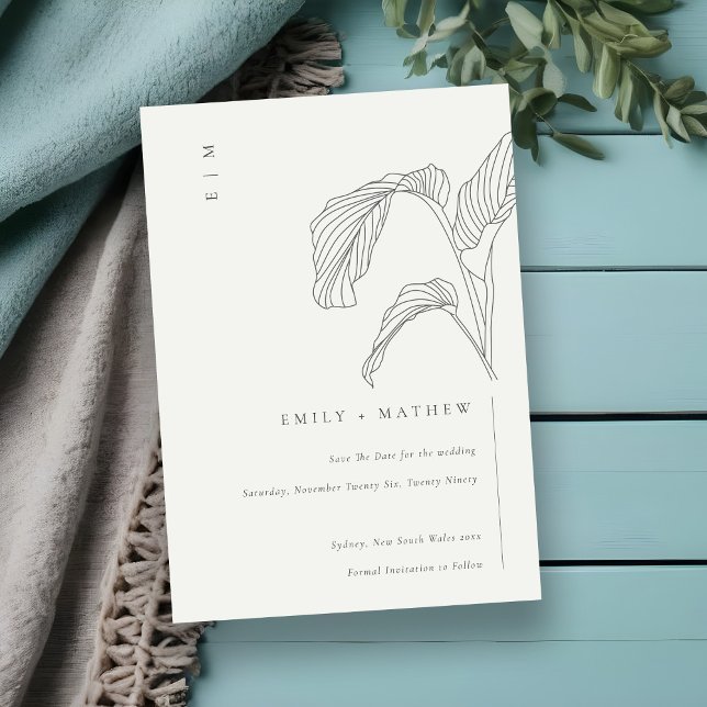 Leafy Handflatan Sketch Black and White Bröllop Spara Datumet (Skapare uppladdad)