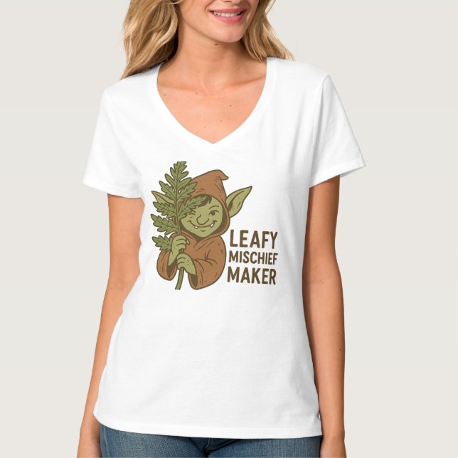 Leafy MisChief Maker - Cute Goblin Forest Creator T Shirt (Framsida)