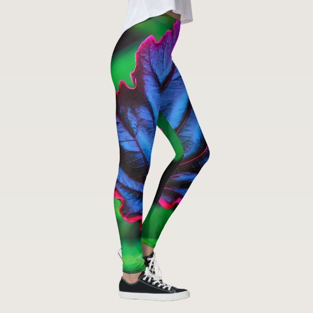 Leafy Neon Blue på levande Grönt Leggings (Höger)